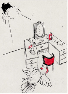 Karikatur eines ohnmächtigen Vogels der am Boden liegt